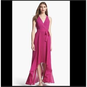 Max And Cleo Alyssa Hi/Low Pleated Sleeveless Racerback Pink Maxi Dress Size 12